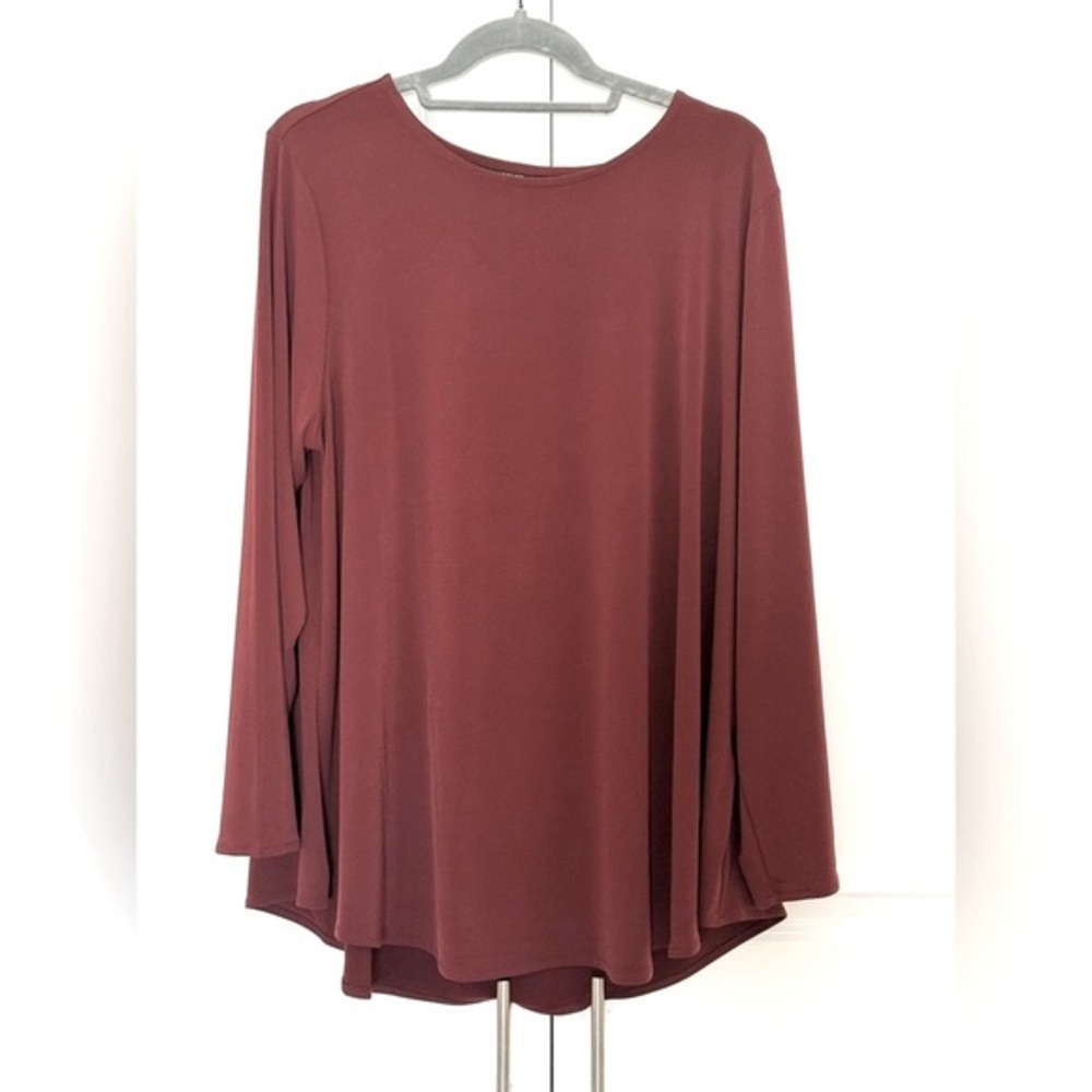 Alfani Midweight Long Sleeve Burgundy Boat Neck Bell Shape A-Line Tunic Top 1X